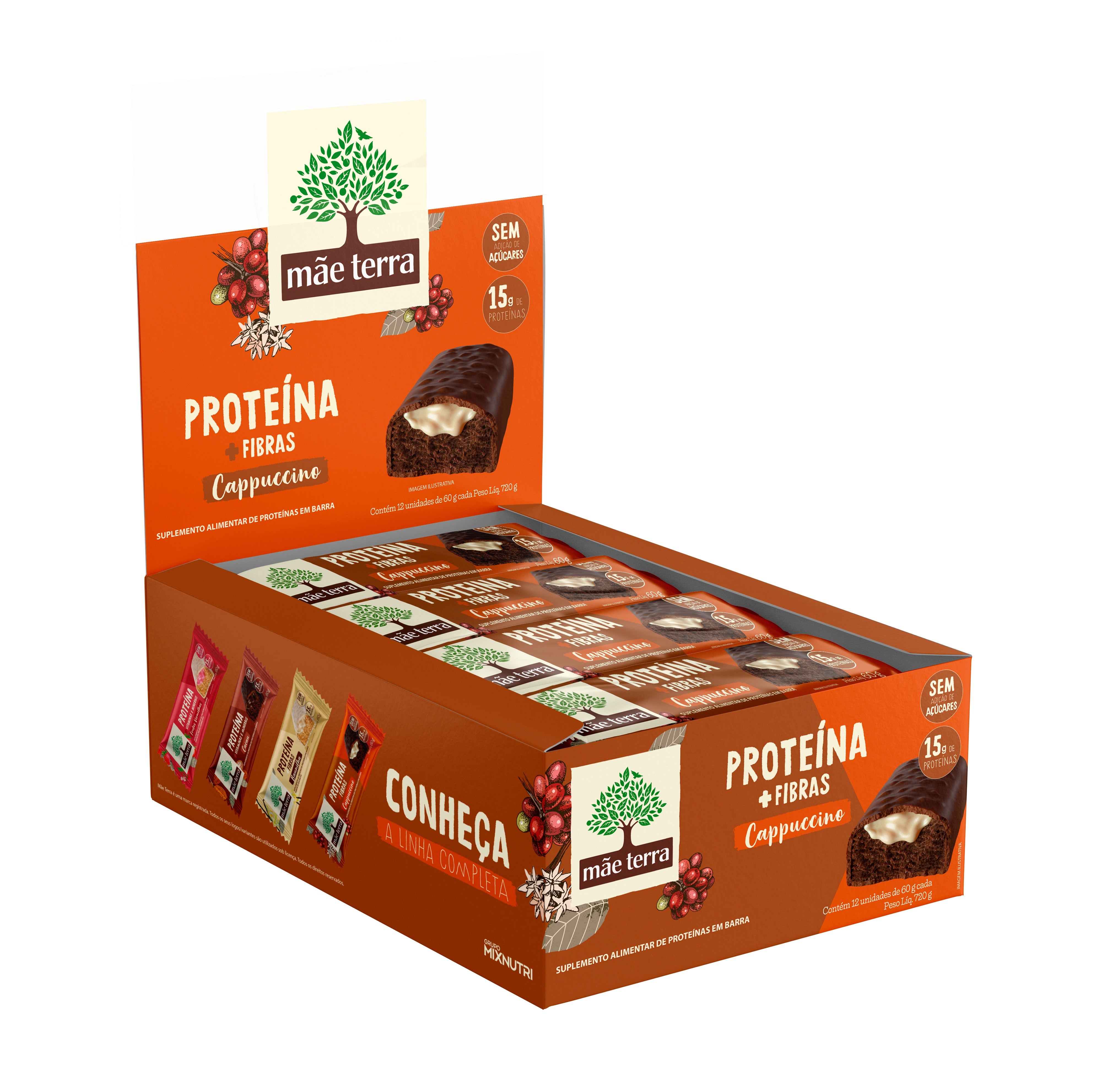 Barra Proteica Vitamina 12un X 60g Vegano Mãe Terra Mixnutri Cappuccino