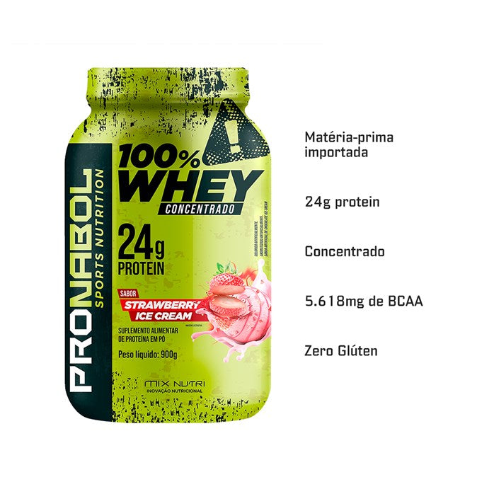 WHEY 100% CONCENTRADO STRAWBERRY ICE CREAM POTE 900 PRONABOL