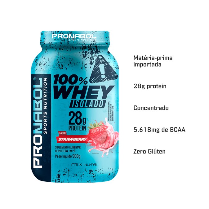 WHEY 100% ISOLADO STRAWBERRY 900G POTE - PRONABOL