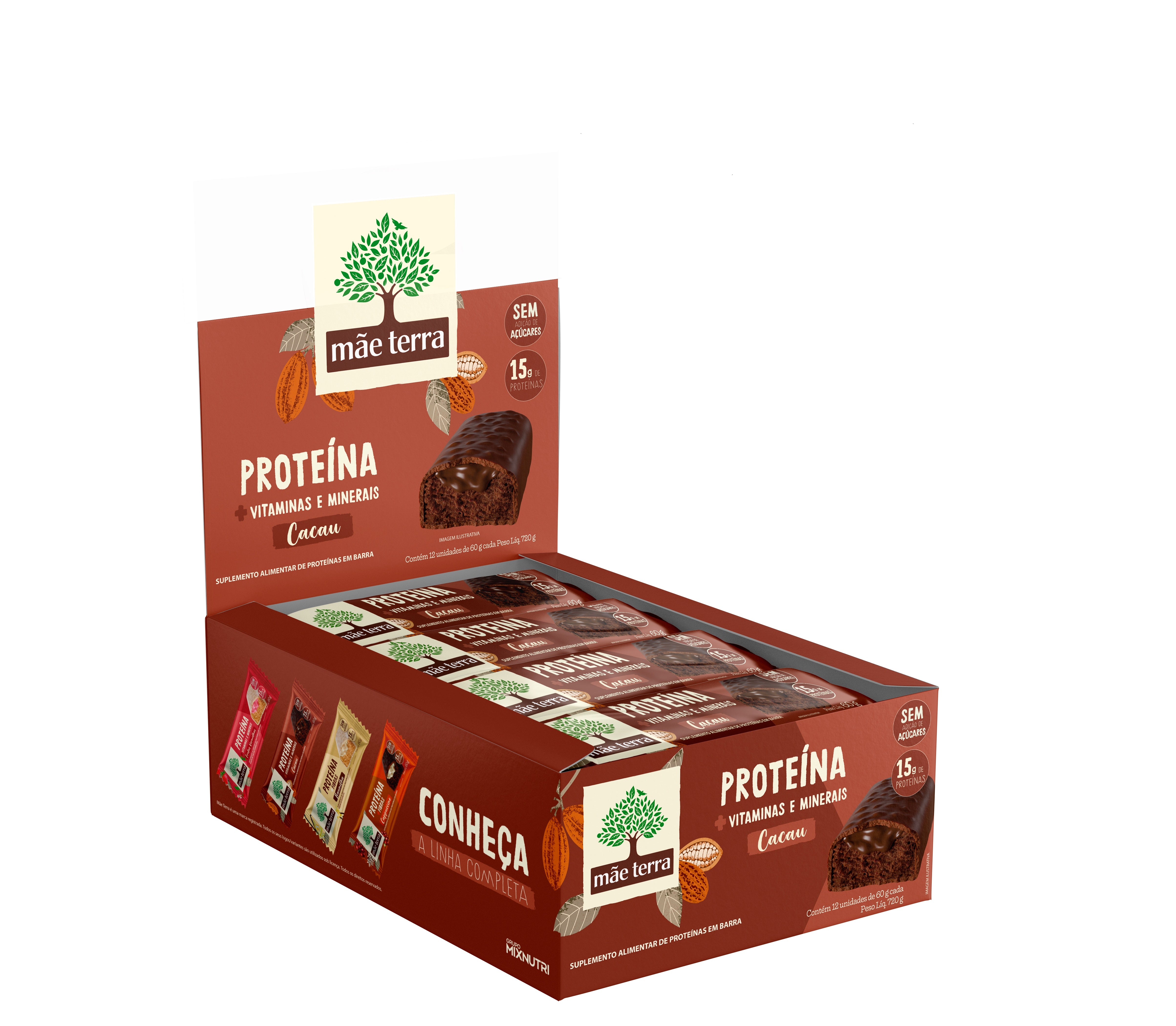 Barra Proteica Vitamina 12un X 60g Vegano Mãe Terra Mixnutri Cacau