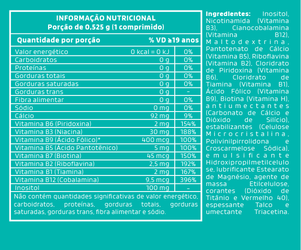 Vitamina Complexo B 60 Comprimidos Inositol Biotina B12 E +